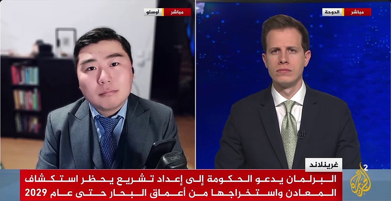 إردم لامازابوف في مقابلة مباشرة من أوسلو مع مذيع قناة الجزيرة 2 في الدوحة حول غرينلاند